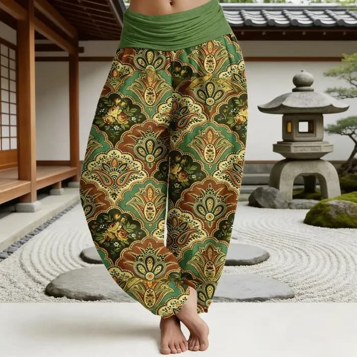 Pantalon Harem Femme Imprimé Nuages Orientaux en Coton Confortable