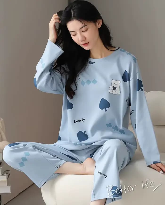 2 pièces/ensemble pyjama femme printemps et automne pantalon à manches longues dessin animé mignon peut être porté à l'extérieur de loisirs et confortable studen