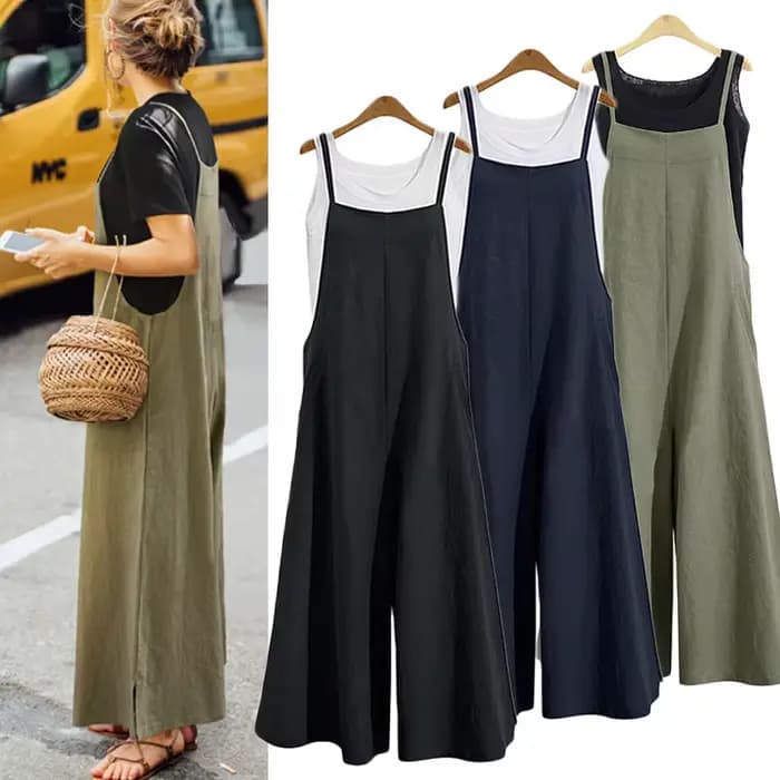 Combinaison à bretelles pour femmes, couleur unie, pantalon à jambes larges, salopette à bretelles, décontractée, ample, sans manches, en coton et lin, 5Xl, été