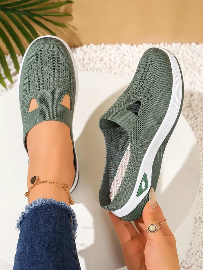 Femmes chaussures été nouveau sans lacet en plein air portable pantoufles respirant maille creux fon
