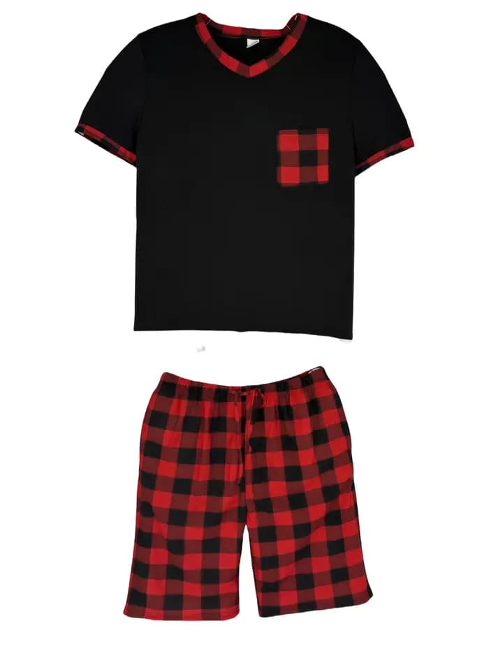Ensembles de pyjama pour hommes pyjamas à carreaux à manches courtes