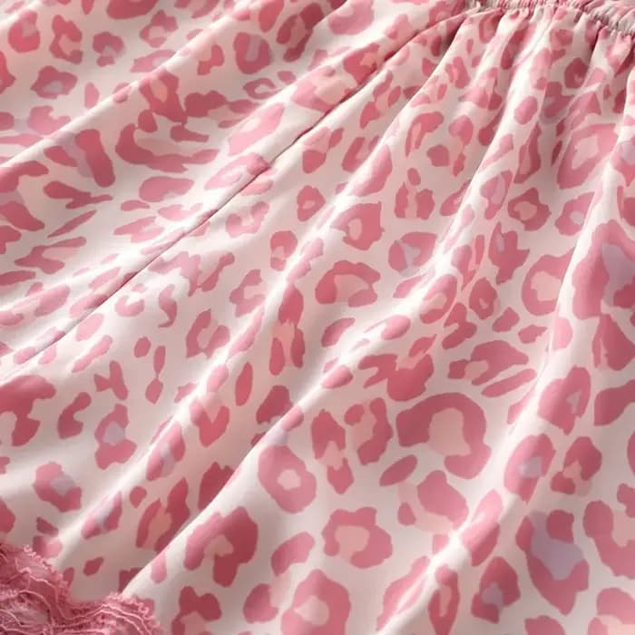 Imprimé léopard 4 pièces ensemble de sommeil Pyjamas femme ample Satin