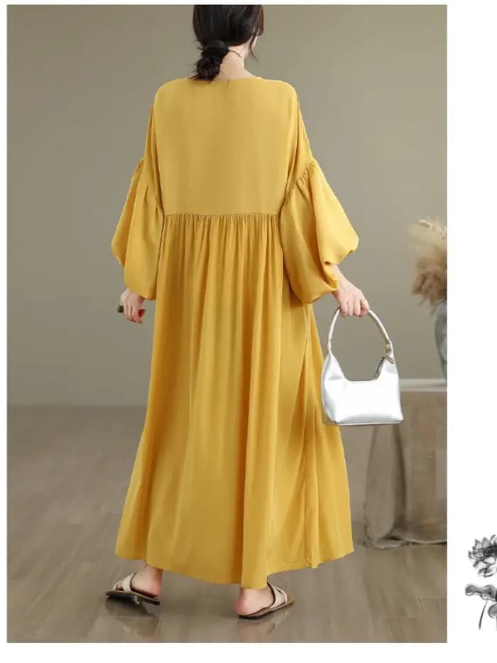 Manches longues surdimensionné en mousseline de soie vintage nouveau dans les robes pour les femmes décontracté ample printemps été automne robe vêtements élégants 2025