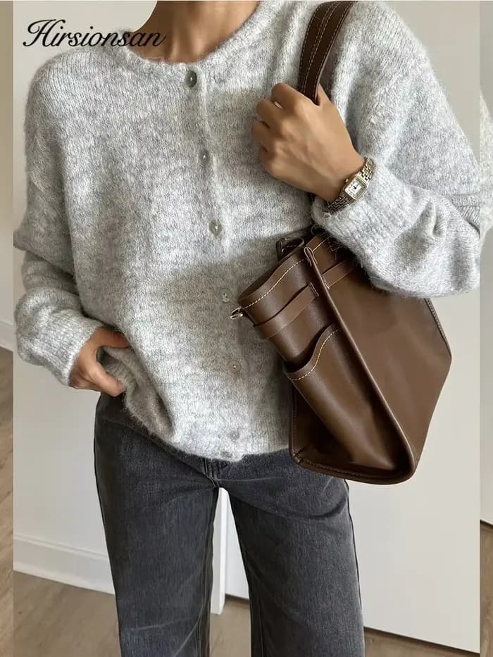 Hirsionsan élégant à manches longues pull femmes 2024 nouveau simple boutonnage femme Cardigan décontracté doux cachemire tricoté vêtements d'extérieur