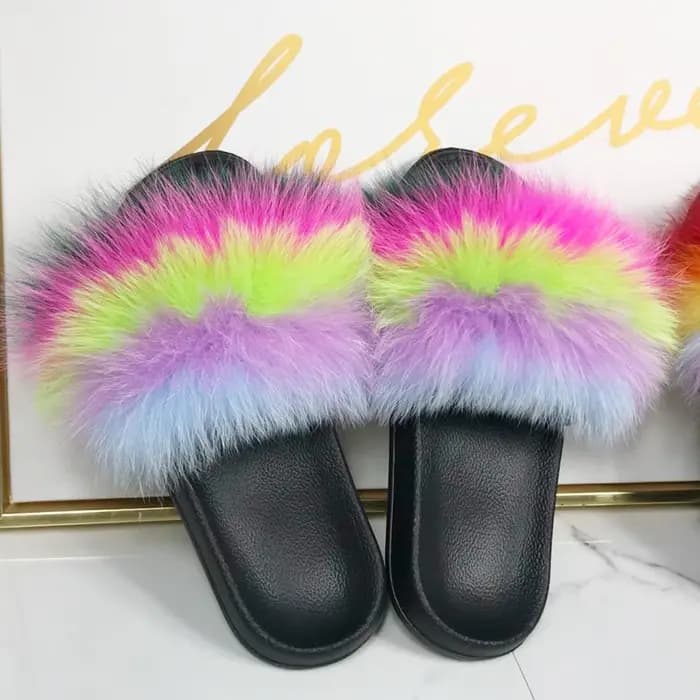 Pantoufles en fourrure de renard véritable pour femmes