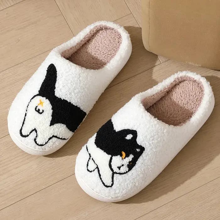 Dessin animé mignon chat teckel chien femmes pantoufles intérieur chaud confort léger chambre concis hiver coton chaussures hommes diapositives