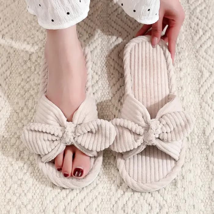 Pantoufles à talons plats avec nœud pour femmes