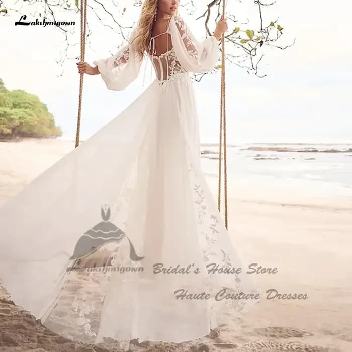 Yanshmigown-Robe de Mariée Élégante en Dentelle à Manches sulf
