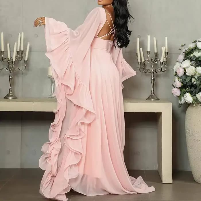 Nouvelle Robe Longue Évasée à Manches Volantes Printemps 2026 – Design Élégant à Volants