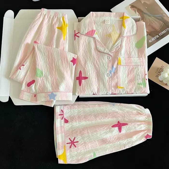 Ensemble pyjama d'été, haut à manches courtes et short et pantalon assortis
