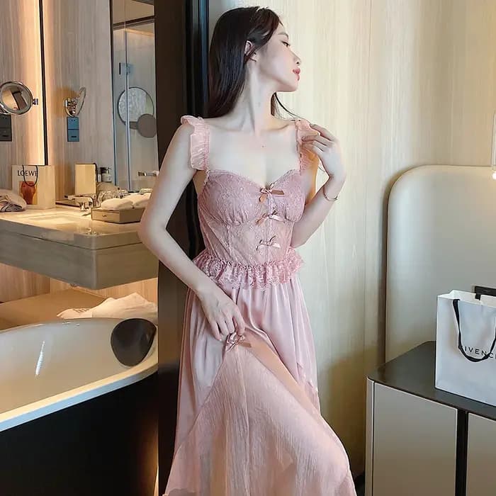 Sexy longue mariage Twinset Robe ensemble chemise de nuit Patchwork dentelle jarretelle