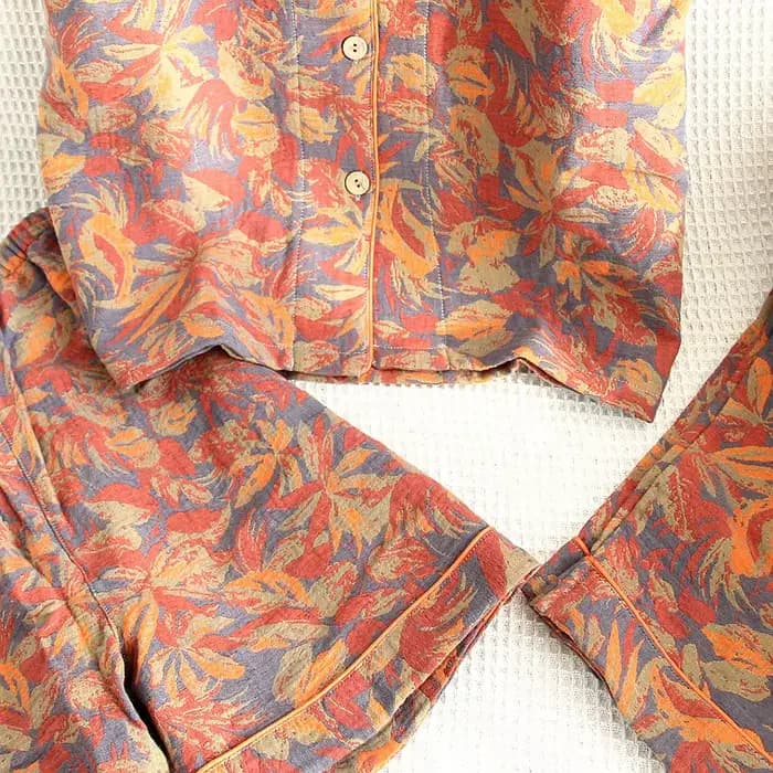 Ensemble de pyjama trois pièces en fil de coton jacquard pour femme