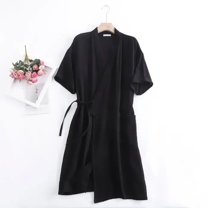 Peignoir d'été 100% en gaze de coton crêpe à manches courtes pour femmes et hommes