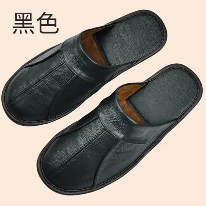 Pantoufles en cuir de vache véritable pour hommes et femmes