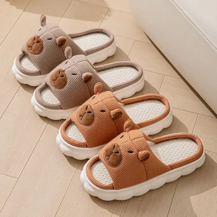 Nouvelles pantoufles d'été en lin pour femmes Capybara Platform