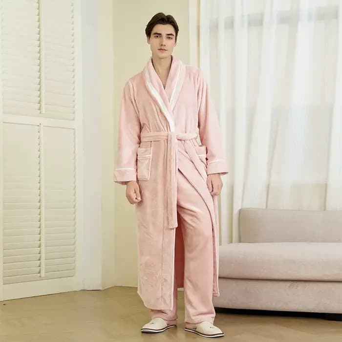 Hommes vêtements de nuit épaissir flanelle Kimono Robe pantalon costume doux