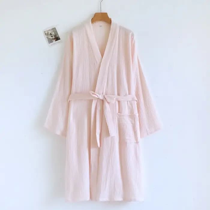 2026 nouveau printemps et automne Couple Robe de nuit 100% coton crêpe peignoir grande couleur unie maison