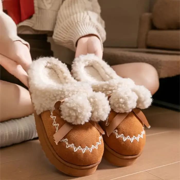 Pantoufles décontractées antidérapantes en coton et peluche