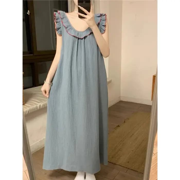 Robe pyjama femme Sexy dos nu chemise de nuit sans manches volants vêtements