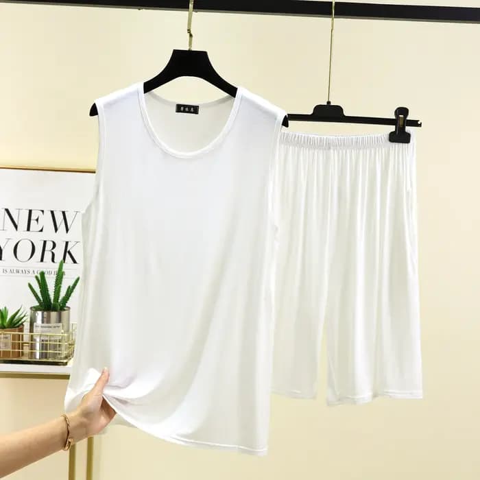 Adulte hommes pyjamas ensemble grande taille vêtements de nuit haut sans manches pantalon costume Modal confort maison