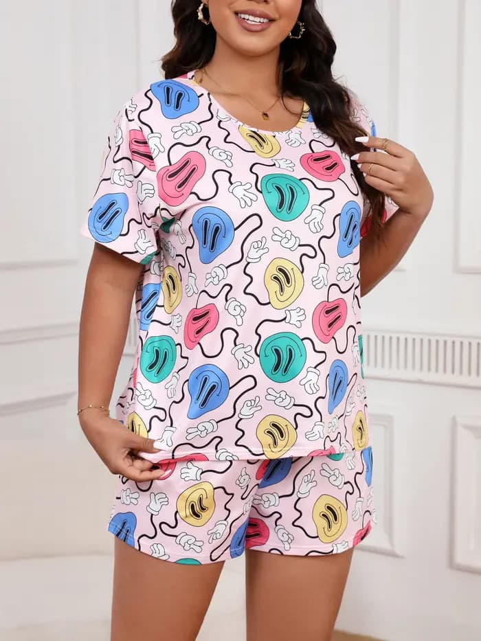 Ensemble pyjama 2 pièces T-Shirt et Short à manches courtes pour femmes