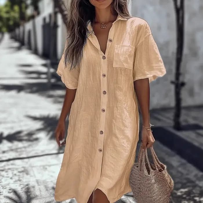 Robe chemise mi-longue décontractée pour femme