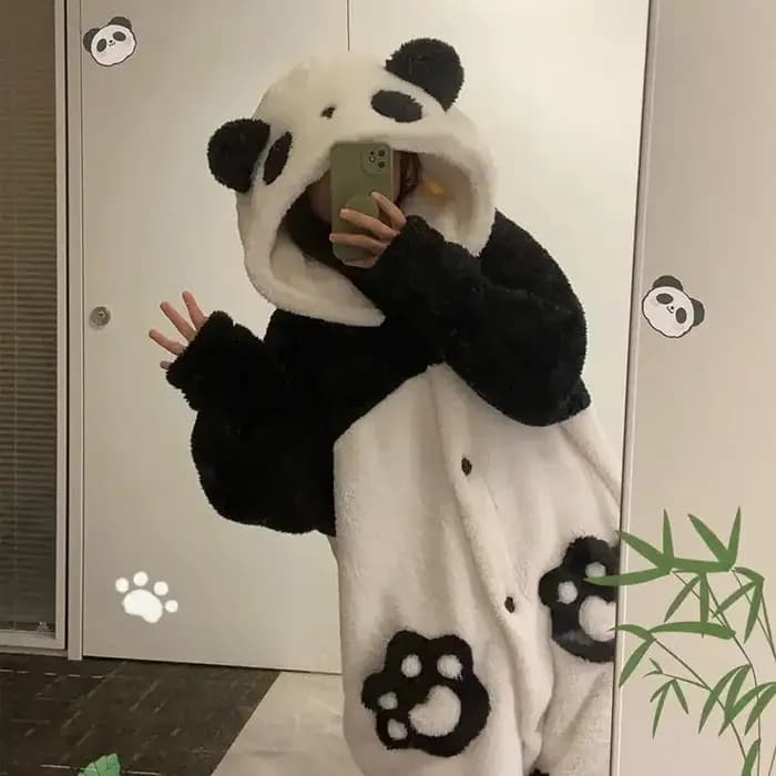Femmes Robe mignonne en peluche épais vêtements de nuit épaissi chaud flanelle dessin animé sac de c