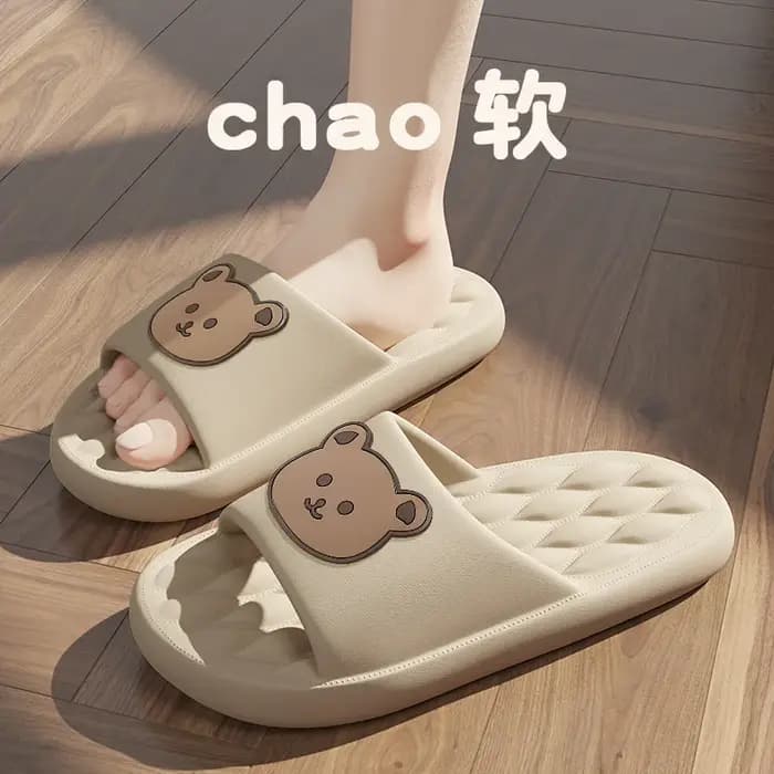 Pantoufles de maison ours en peluche femme plate-forme nuage mignon tongs diapositives intérieur pla