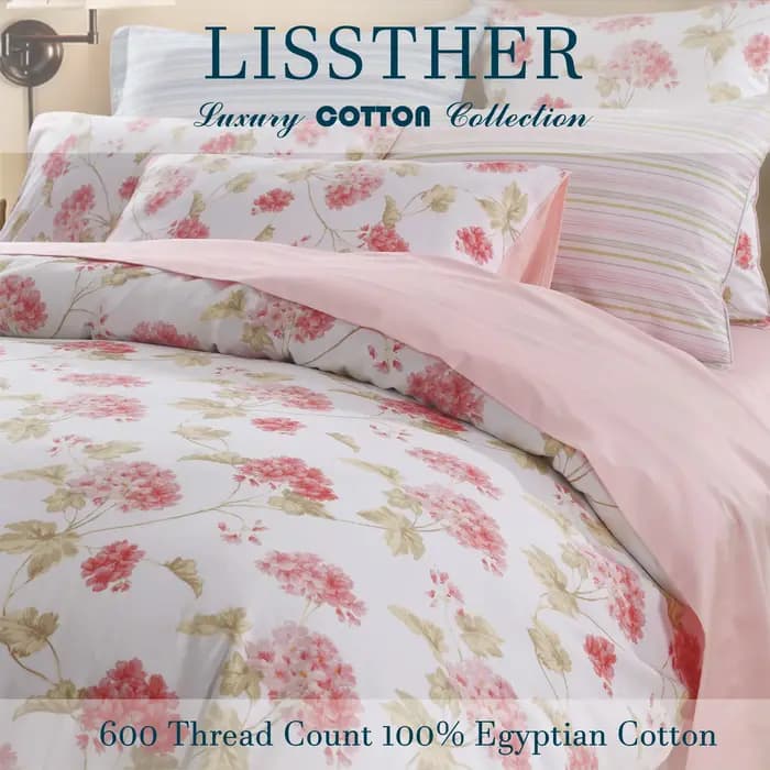 Ensemble de housse de couette 100% coton égyptien 600TC, 3 pièces, Floral de printemps rose Shabby C