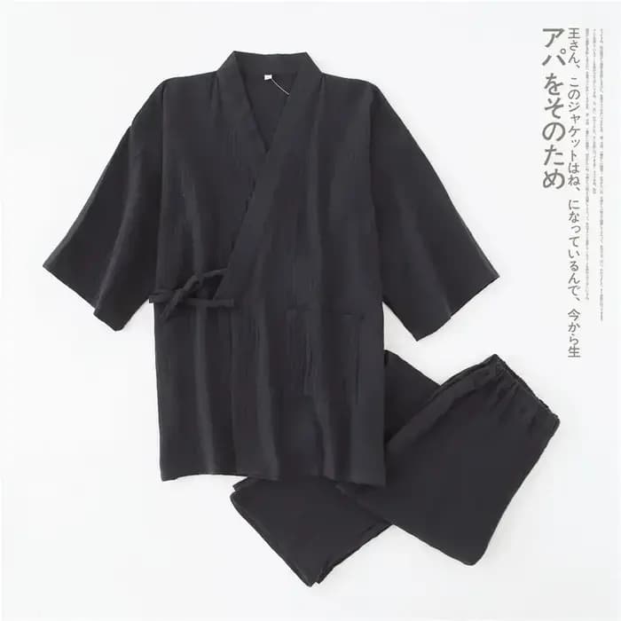 Kimono japonais pour hommes, pyjama deux pièces solide, tissu crêpe de coton Simple, grande taille,