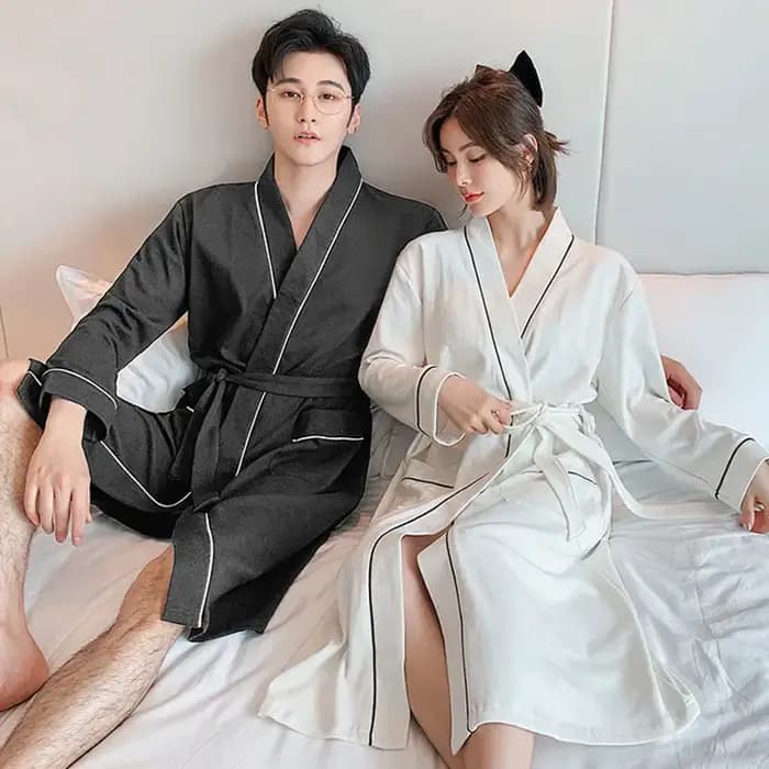 Robe de nuit en coton à manches longues pour femmes, peignoir grande taille, robe de couple, salon At, vêtements de maison, pyjama homme, robe de nuit M-3XL