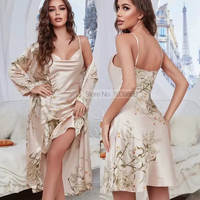 Robe kimono en satin imbibé avec bretelles pour femme