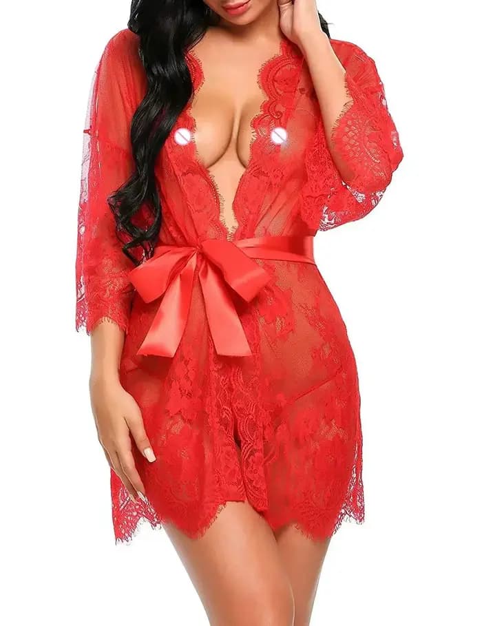 Robe de nuit transparente en dentelle pour femme