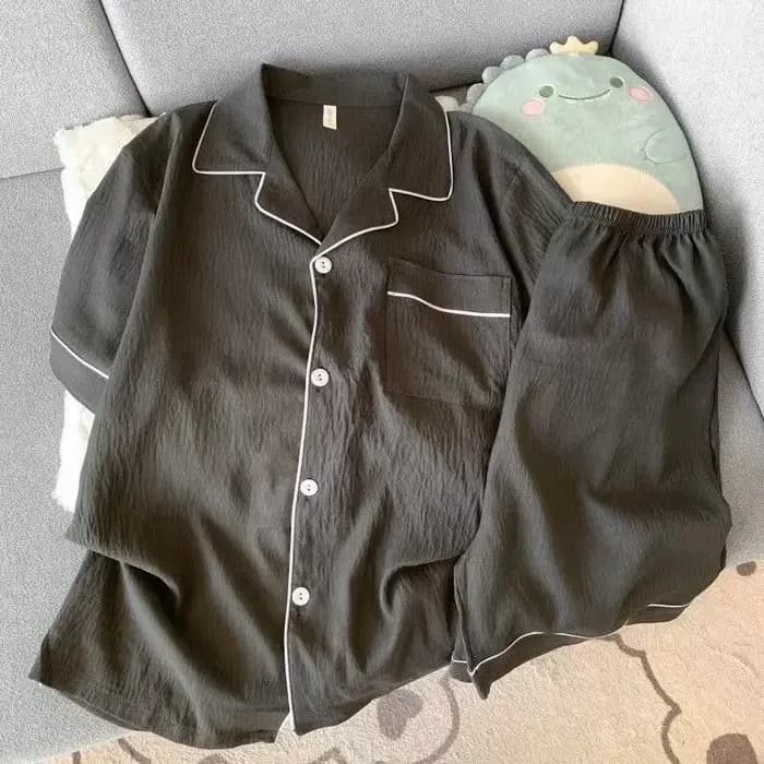Ensemble de pyjama pour homme, coupe slim, nouveau, couleur unie, haut à manches courtes à col rabat