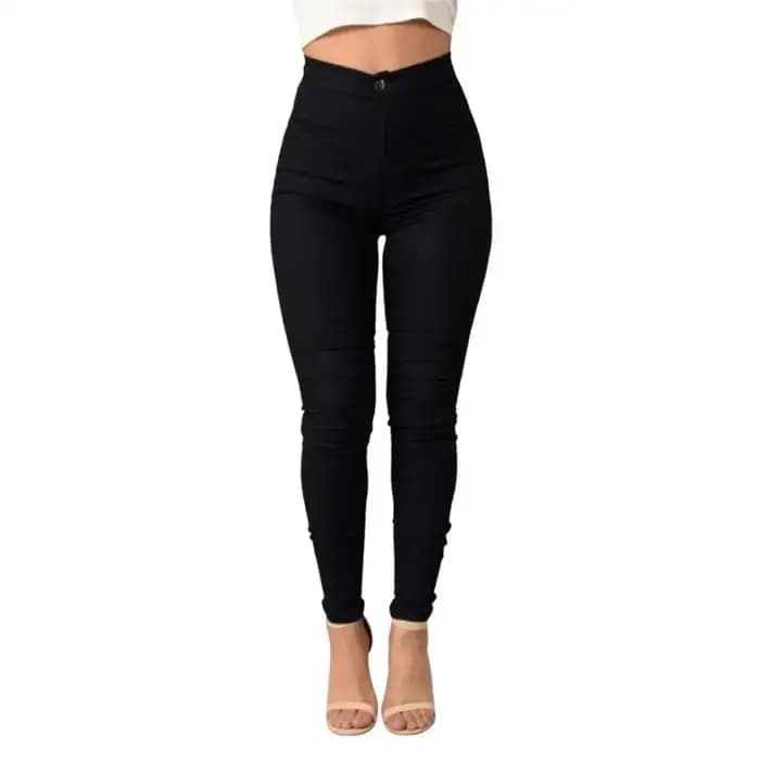 Pantalon en mélange de coton pour femme, coupe skinny, taille haute, idéal pour le bureau, la rue, l