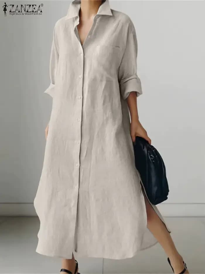 ZANZEA femmes Robe à manches longues solide chemise