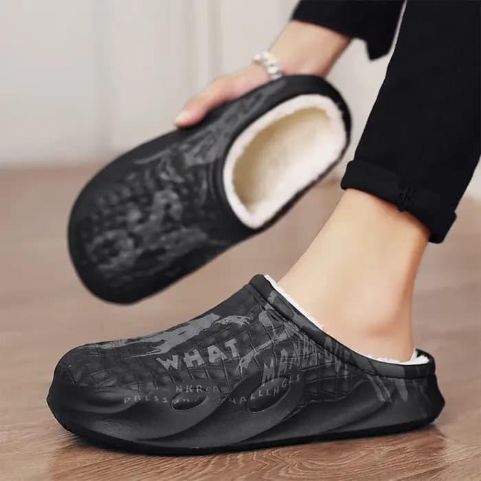 Pantoufles d'hiver en fourrure pour hommes, chaussures chaudes d'intérieur en coton, chaussures de j