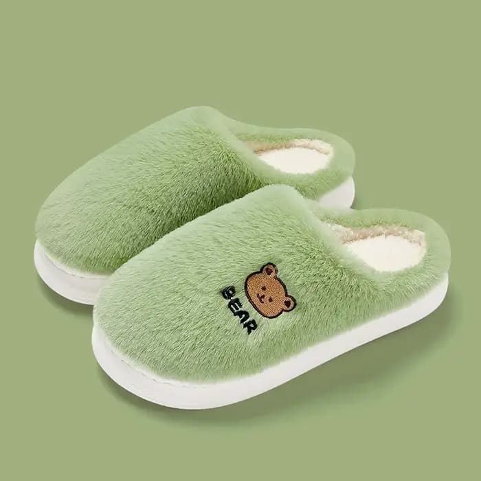 Pantoufle en peluche pour femmes, ours, chien, Panda, fourrure d'hiver, chaude, antidérapante, poign