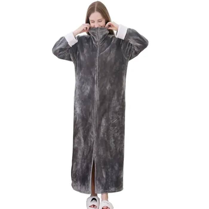 Automne hiver flanelle vestes à glissière pour femmes Couples robe de nuit mode chaud grands revers Kimono allonger