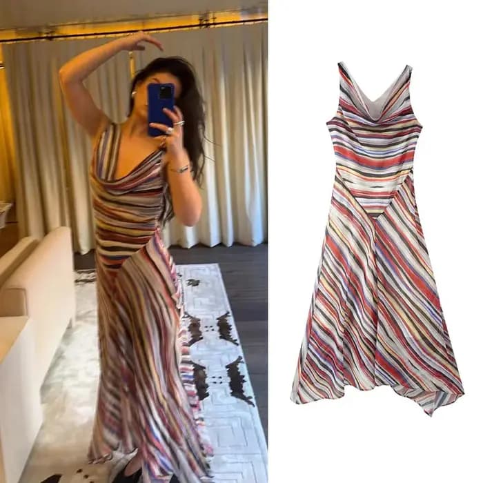 Robe longue chic sans manches à rayures et bretelles spaghetti pour femme