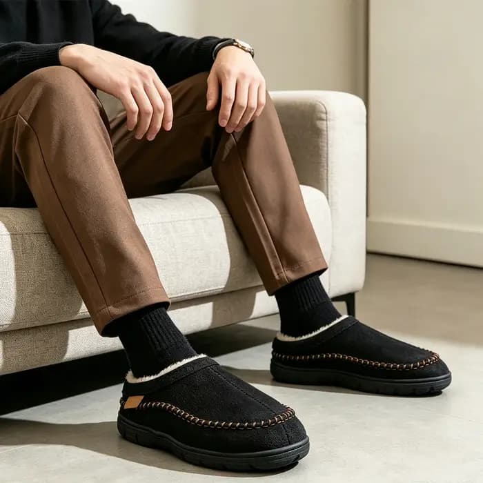 Pmoiste doux Faux daim maison pantoufles hommes confortable chaud coussin concepteur marque ligne salon chaussures sans lacet hiver intérieur