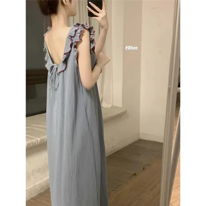 Robe pyjama femme Sexy dos nu chemise de nuit sans manches volants vêtements