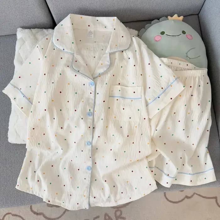 Ensemble pyjama en coton imprimé à pois pour femmes