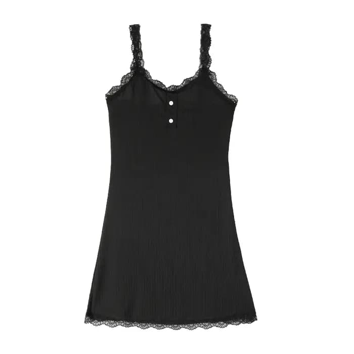 Chemise de nuit côtelée pour femme avec dentelle