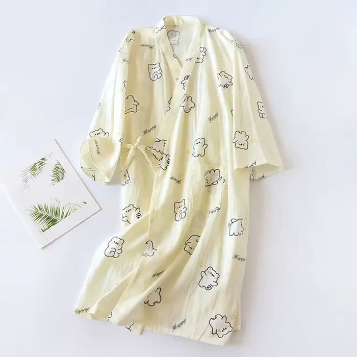 Kimono Femme Printemps/Été 2026 – Pyjama Long en Gaze 100% Coton Imprimé, Robe de Nuit, Yukata SPA,