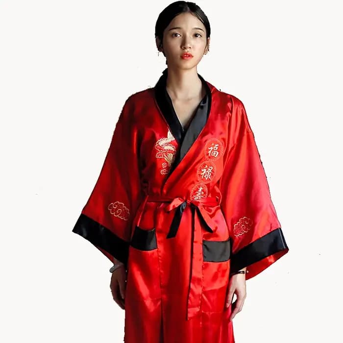 Nouveauté Robe de bain réversible femmes Kimono Yukata Satin broderie Dragon chemise de nuit chinois