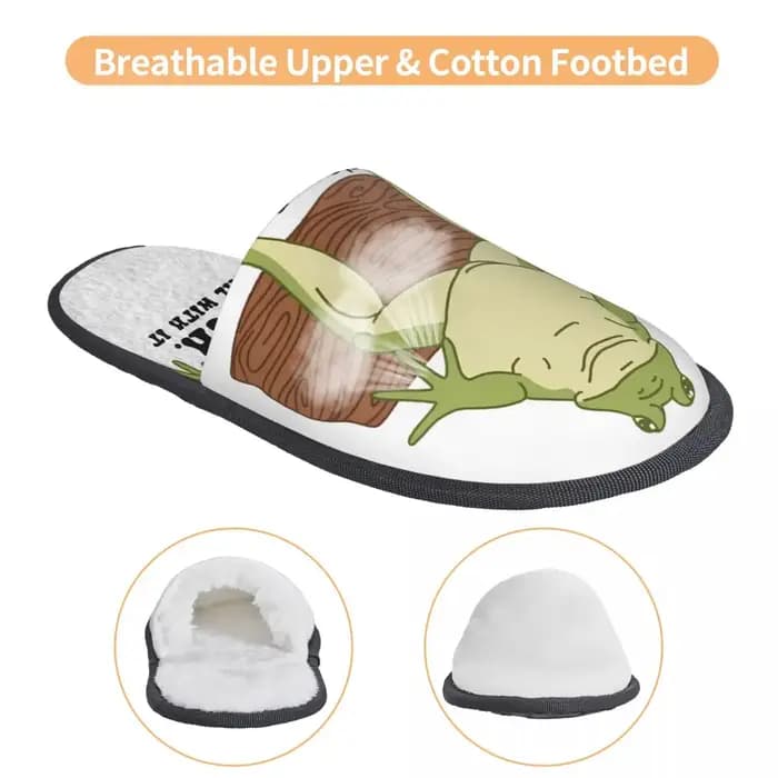 Pantoufles en fourrure pour hommes et femmes avec motif grenouille