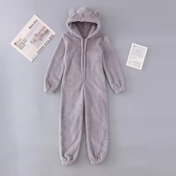 Femmes polaire Oneseies fermeture éclair à capuche Pyjamas barboteuses vêtements de nuit confortable