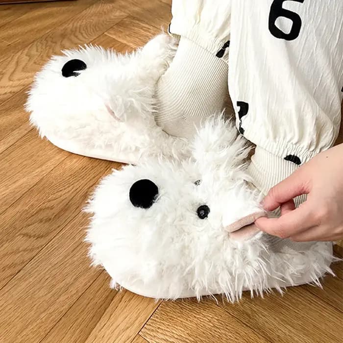 Chien chiot pantoufle femmes maison thermique floue mignon hiver chaud fourrure en peluche intérieur paresseux femme