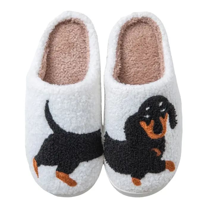 Dessin animé mignon chat teckel chien femmes pantoufles intérieur chaud confort léger chambre concis hiver coton chaussures hommes diapositives